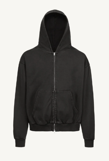 BOXY  FIT ZIP HOODIE WASHED DARK GREY